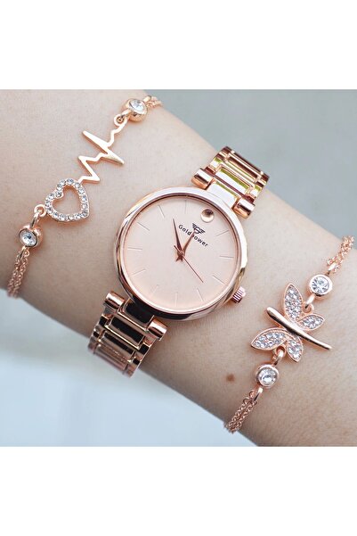 istanbul form Rosegold Metal Kordon Kadın Saat Kombini 3005