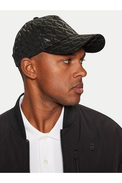 Armani Exchange Men's Twill Fabric Visor Black Sports Hat with Logos and Leather Detail