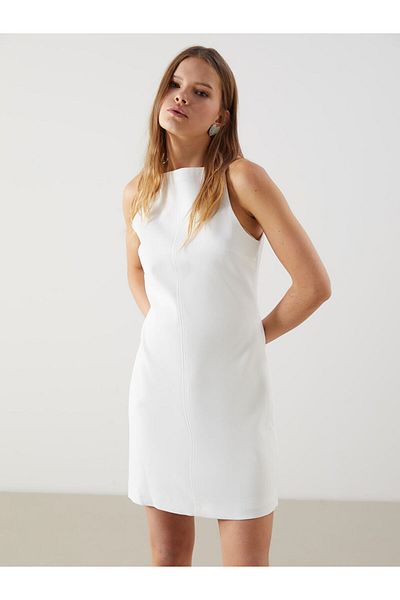 LC Waikiki XSIDE Rochie mini creponată cu decolteu alb