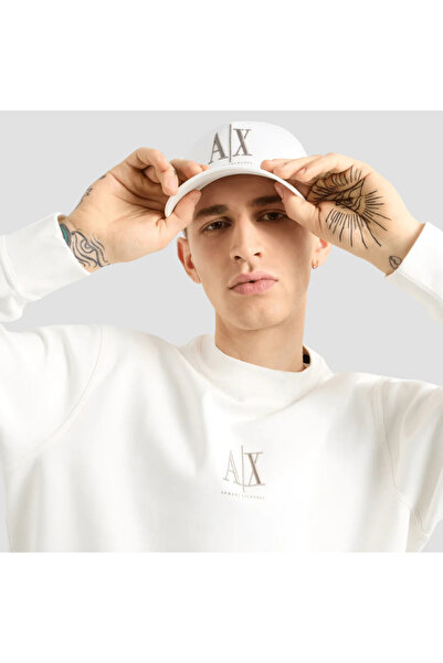 Armani Exchange Ανδρικό ρυθμιζόμενο αναπνεύσιμο ύφασμα με γείσο μπροστά με λογότυπο Λευκό αθλητικό καπέλο XM000811 AF13343-U0009