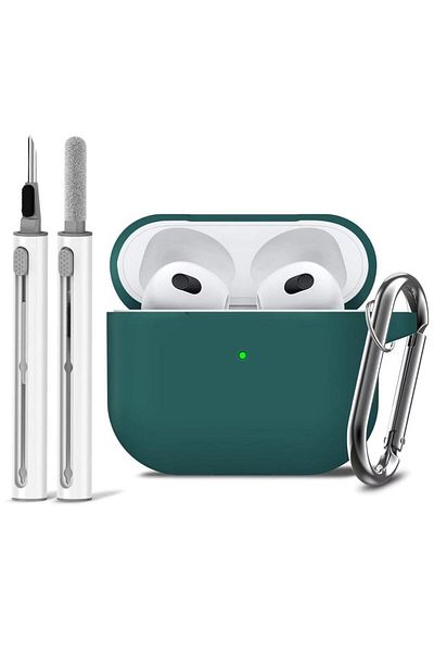 Choice airpods 3 Dark Green AirPods Pro Case Cover with Cleaner Kit,Soft Silicone Protective Case for Apple