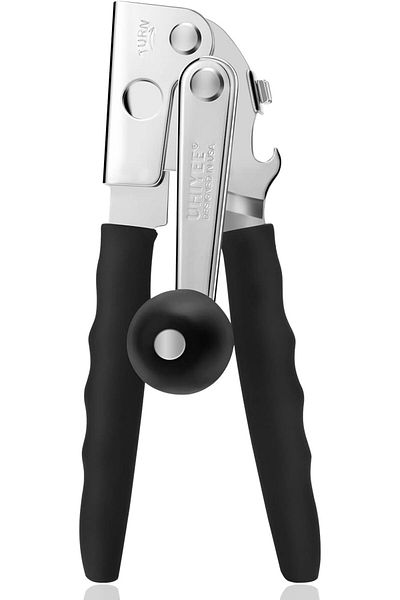 COOYA Commercial Crank Can Opener, with Extra-long Handles,  Stainless Steel, for Home, Kitchen, Black