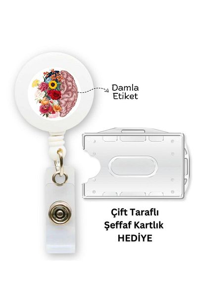 doktorbonem Brain and Flowers - Yoyo Name Badge cu etichetă de picătură, protector de card vertical orizontal