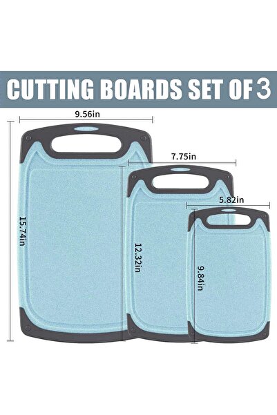 COOYA Cutting Boards, 3-Piece Set with Juice Grooves, Dishwasher Safe, Blue
