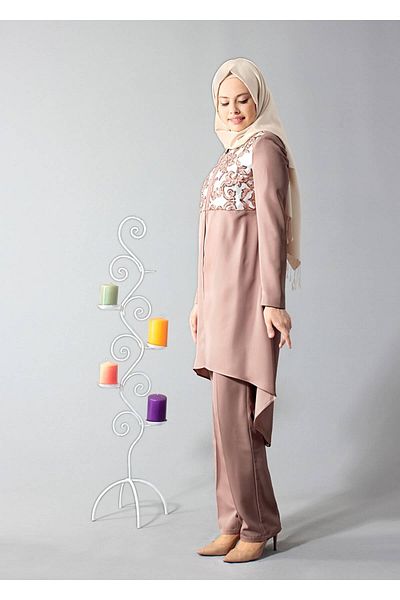 TRENDTESETTÜR Γυναικείο καφέ (μπισκότο) T 3093p Elite Hijab 3 τεμαχίων Pnt.tkm