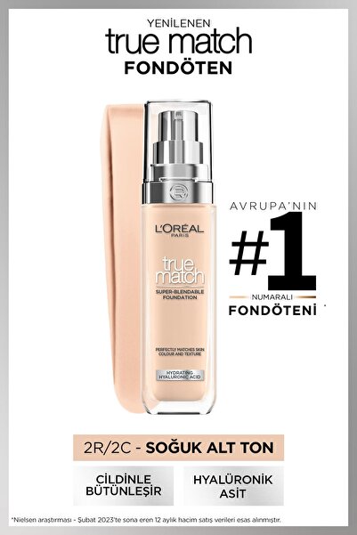 L'Oreal Paris True Match, Finish, Fond de ten lichid, 2.R/2.C, Rose Vanilla, SPF 17, 30 ml