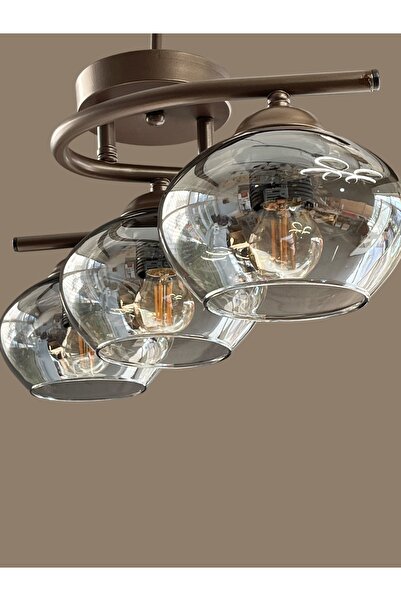 ONUR AVİZE Onur Avize Modern,spor,sade Ve Şık Füme Camlı Mat Kahverengi 3’lü Avize