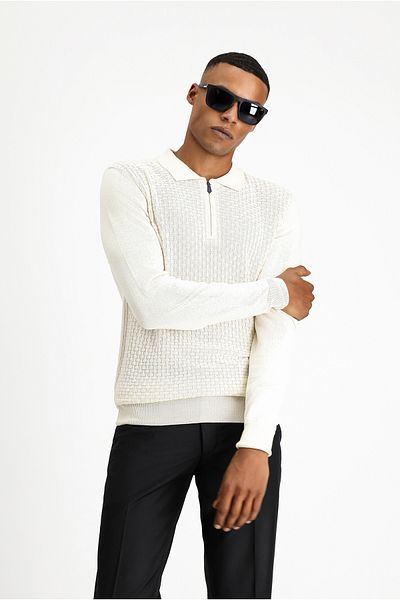 Kiğılı Polo Neck Regular Fit Cotton Dobby Knitwear Sweater