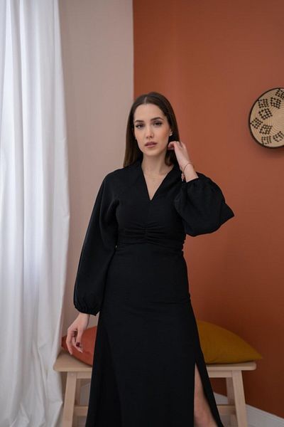 modaserdem Black Drawstring Crepe Dress