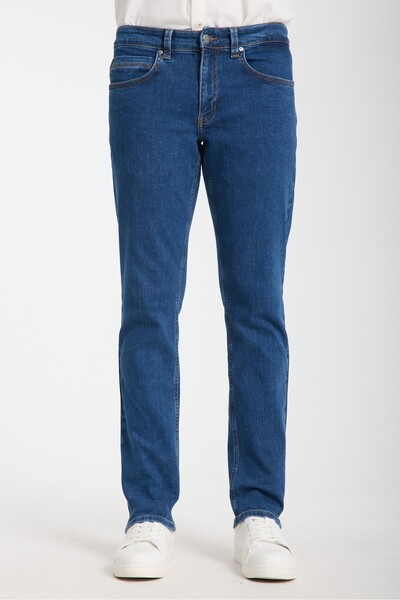 JUD Alex 100 Normal Waist Blue Tapared Slim Jeans pentru bărbați