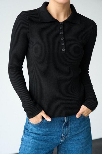 MODA Pulover Mra Fashion cu guler polo cu 6 nasturi - negru