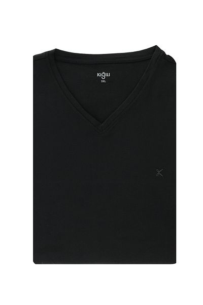 Kiğılı Plus Size V-Neck Single Jersey Cotton T-Shirt