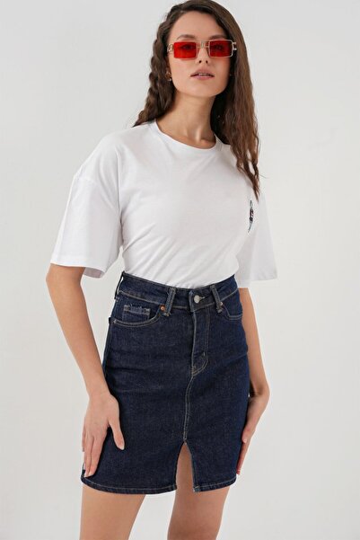 JANES Fusta mini denim 8037 - bleumarin