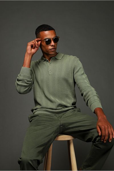 Kiğılı Polo Neck Slim Fit Slim Fit Patterned Cotton Knitwear Sweater