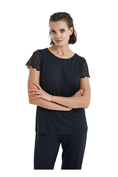 Blackspade Round Neck Plain Black Women's Pajama Set 51302