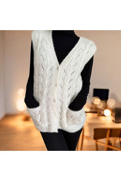 Çeyizcim Knitwear Soft Knitted Vest with Buttoned Pocket Detail