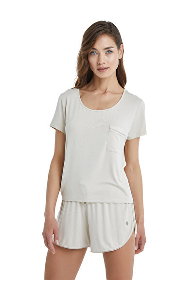 Blackspade Yuvarlak Yaka Düz Bej Kadın T-Shirt 51378