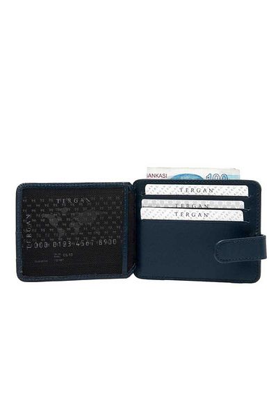 Tergan Navy Blue Genuine Leather Men's Credit Card Holder - S1Kk 00001533 -H86
