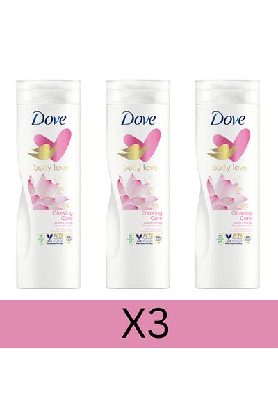 Dove Body Love Glowing Care Body Lotion, 100% Natural Oils, Lotus Flower & Rice Milk, 400ml x3