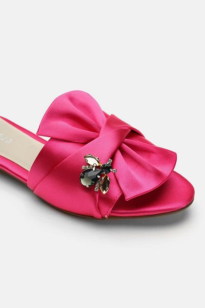 carweza Bee Maya Fuchsia Satin Flat Sole Women's Slippers