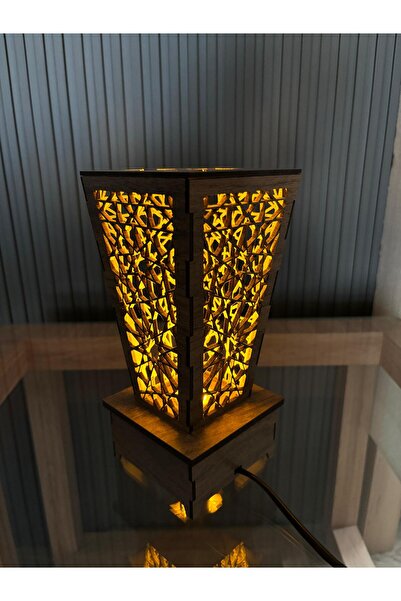 tablohouse Night Light Wooden Lampshade Table Lamp Ottoman Motif Patterns Fur...