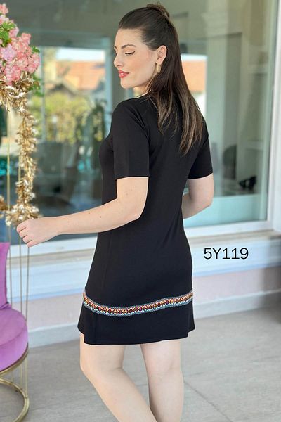 İnce Topuk V-Neck Stripe Detail Viscose Dress 5Y119
