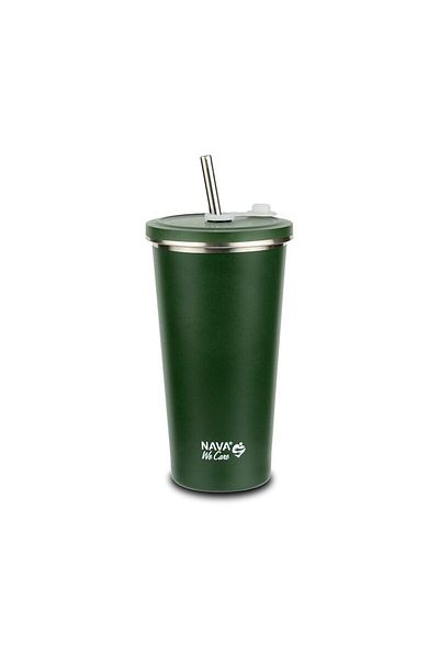 Nava Cana termica cu pai din otel inoxidabil, Nava We care, 500 ml, verde