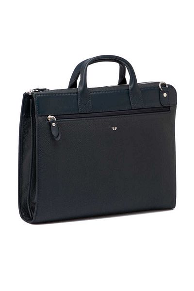 Tergan Navy Blue Genuine Leather Unisex Briefcase - S1Ev 00021218 -D6M