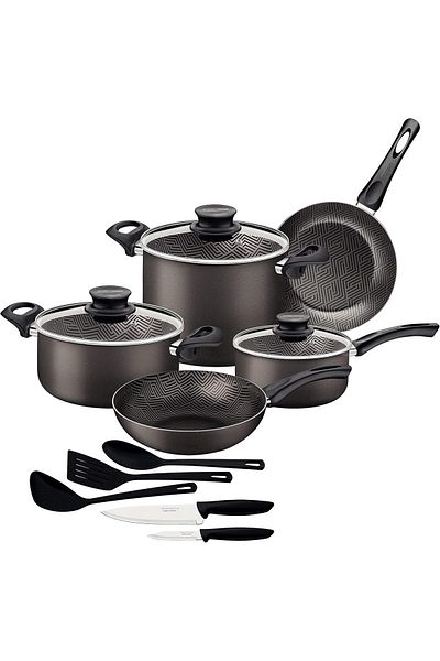 TRAMONTINA Since 1911 - Paris 13 Pieces Lead-Colored Aluminum Cookware Set Nonstick