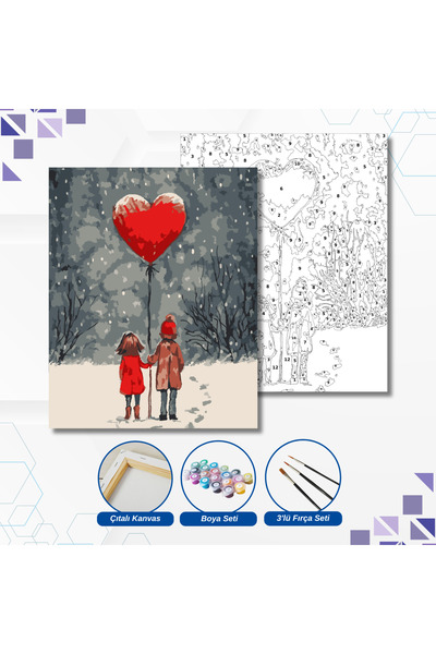 tuvval Sayılarla Boyama Set KALPLİ BALON  40X50 Cm