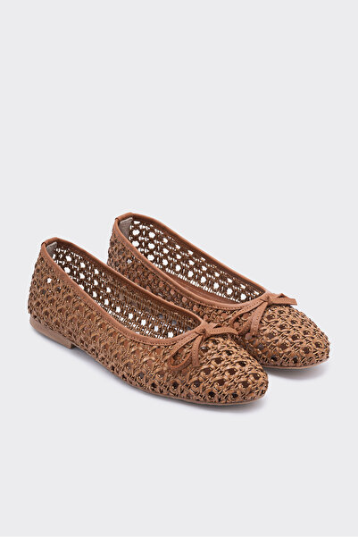 SHOEMARK Zeyn Taba Hakiki Deri Örgü Kadın Babet
