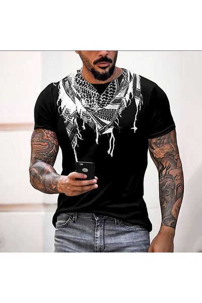 PENTHİLUS Unisex casual short sleeved t-shirt Printed palestinian shawl casual for summer and spring