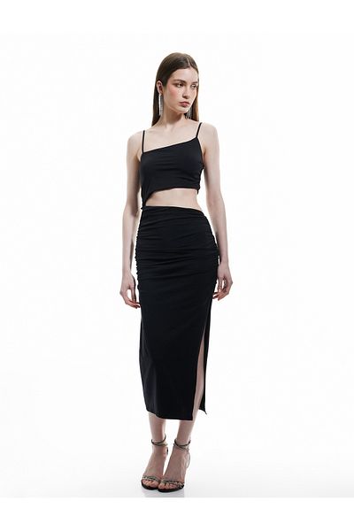 Koton Φόρεμα Midi Bodycon με λεπτές τιράντες και λεπτομέρεια στο πλαϊνό παράθυρο