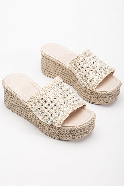 HCO Women's Wedge Heeled Stone Braided Slippers