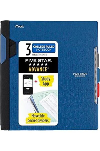 TRENDMEN Five Star Advance Spiral Notebooks, 3 Subject, College Ruled Paper, 28 cm X 20 Cm, 150 Sheets, Spiral