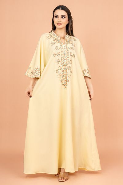 IKKXA FreeSize Solid Jalabiya with Intricate Embroidery