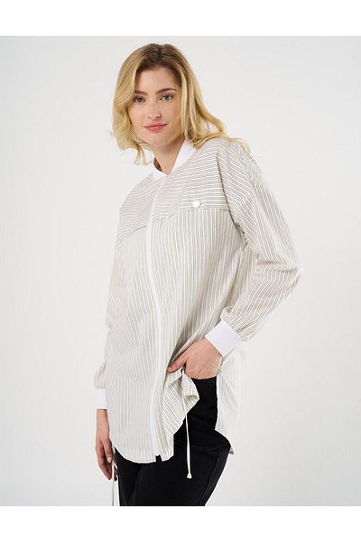 Kayra Lime Ayipiyi College Collar Strip Pattern Tunic 81027