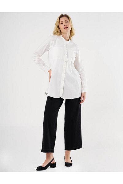 Kayra Judge Collar Poplin Tunic 70004 Ecru