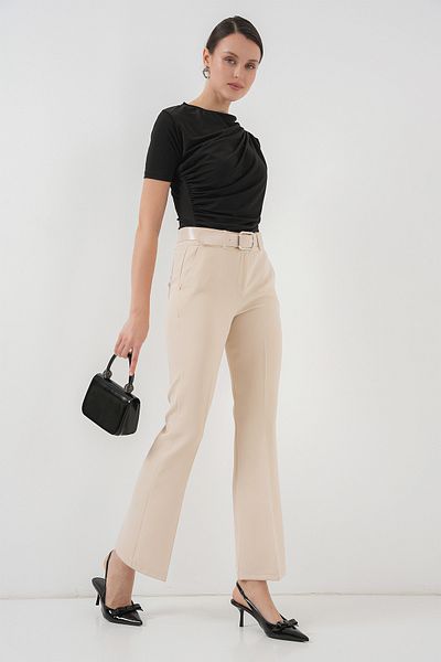 Bigdart 6538 Belted Flared Trousers - Cream