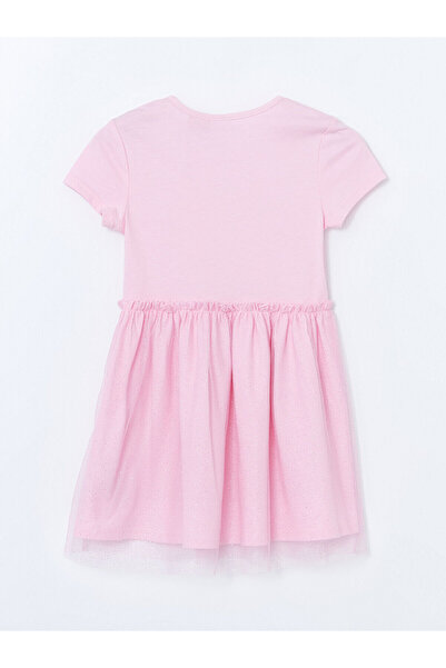 LC Waikiki Yeni Sezon Bisiklet Yaka Barbie Baskili Kiz Cocuk Elbise - S5CN46Z4