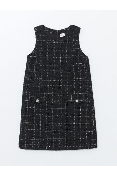 LC Waikiki Rochie tweed pentru fete cu gât roșu S52161Z4NVY