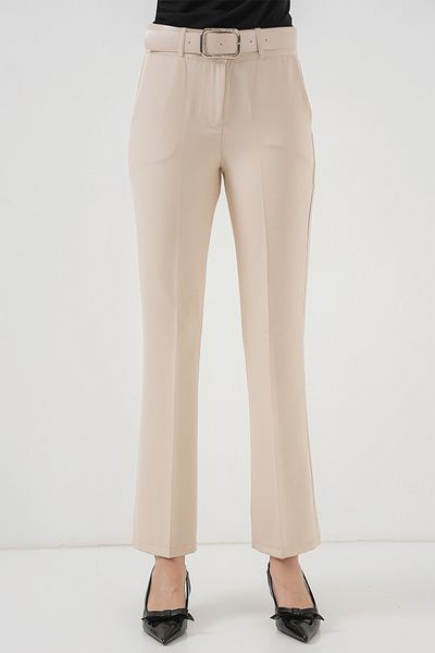 Bigdart 6538 Belted Flared Trousers - Cream