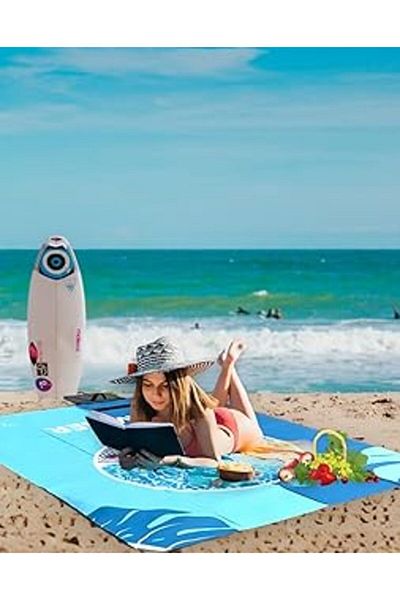 Mu Art Ahşap Okavango Beach Towel, Picnic Mat, Beach Mat, Beach Straw with Bag, Camping Blanket, Camping Mat, K