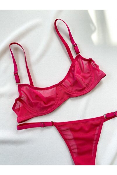 La Linaa Set de sutien chiloți din tul fucsia pentru femei