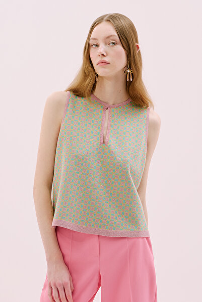 Roman Dekolteli Triko Bluz Turkuaz Pembe Y2571004_656