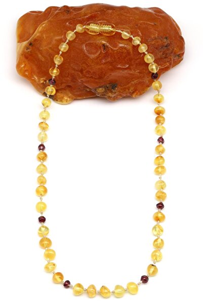 Alibaba Doğaltaş Damla Kehribar - Garnet Doğal Taş Bebek Diş Kolye - 33 cm