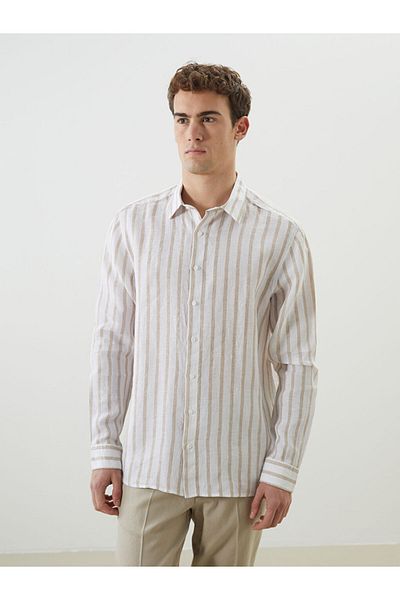LC Waikiki Regular Fit Long Sleeve Striped Linen Men's Shirt