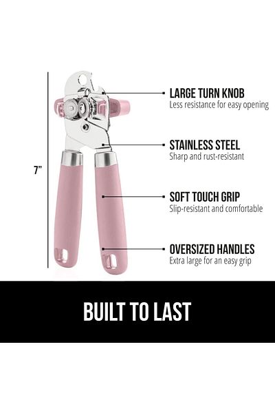 COOYA Manual Heavy Duty Stainless Steel Smooth Edge Can Bottle Openers, Soft Rust Proof Handheld, Pink