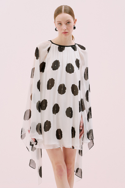 Roman İspanyol Kol Çiçek Desenli Mini Elbise Siyah-Beyaz Y2511511_0856