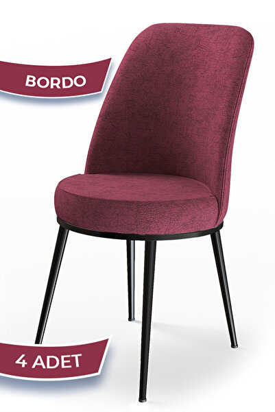 Canisa Concept Dexa Serisi Bordo Renk 4 Adet Sandalye, Renk Bordo, Ayaklar Siyah
